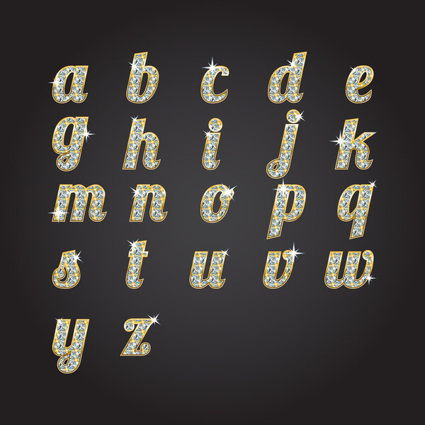 vector golden alphabet with diamonds