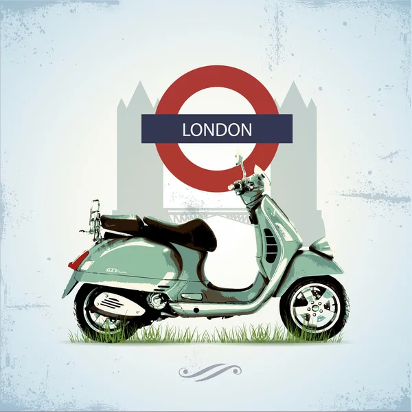 Londra Nın Yeşil Vintage Scooter — Stok Vektör