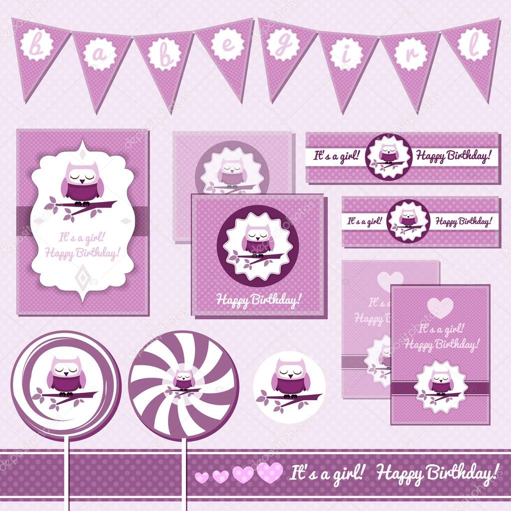 Baby Girl greeting cards with owl