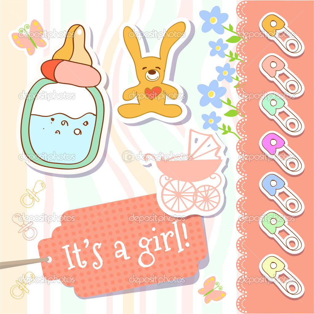 Vector baby girl greeting card