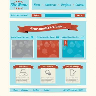 Vintage-retro styled website template clipart