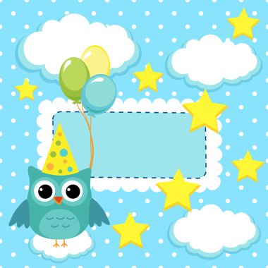 Owl with balls on a blue background clipart