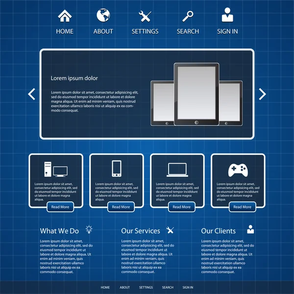 Plantilla Sitio Web Azul Ilustración Vectorial — Vector de stock