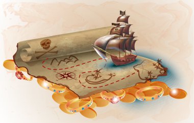 korsan gemisi ve korsan hazine harita çizimi