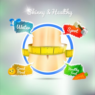 Sağlık kavramı: Spor, su, iyi bir ruh hali sağlıklı gıda. vektör