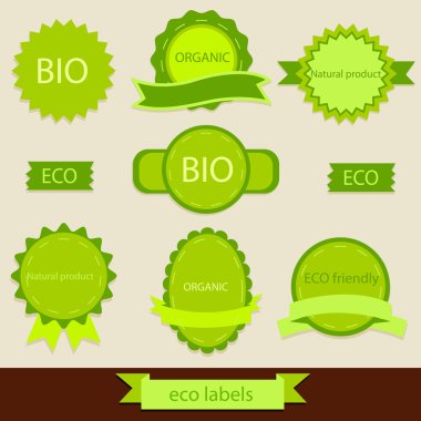 Collection of vintage grunge bio and eco labels natural products clipart