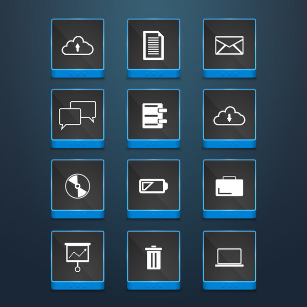 Finance and business vector icon set in black color button frame.