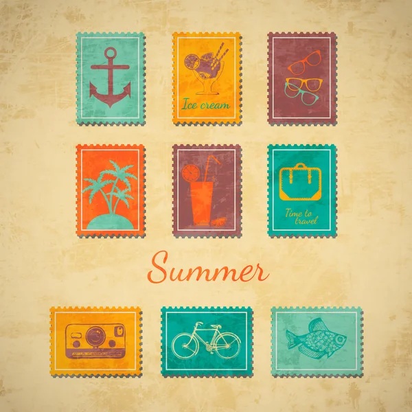 Vector Summer Stamps Vector Illustration — Stock Vector