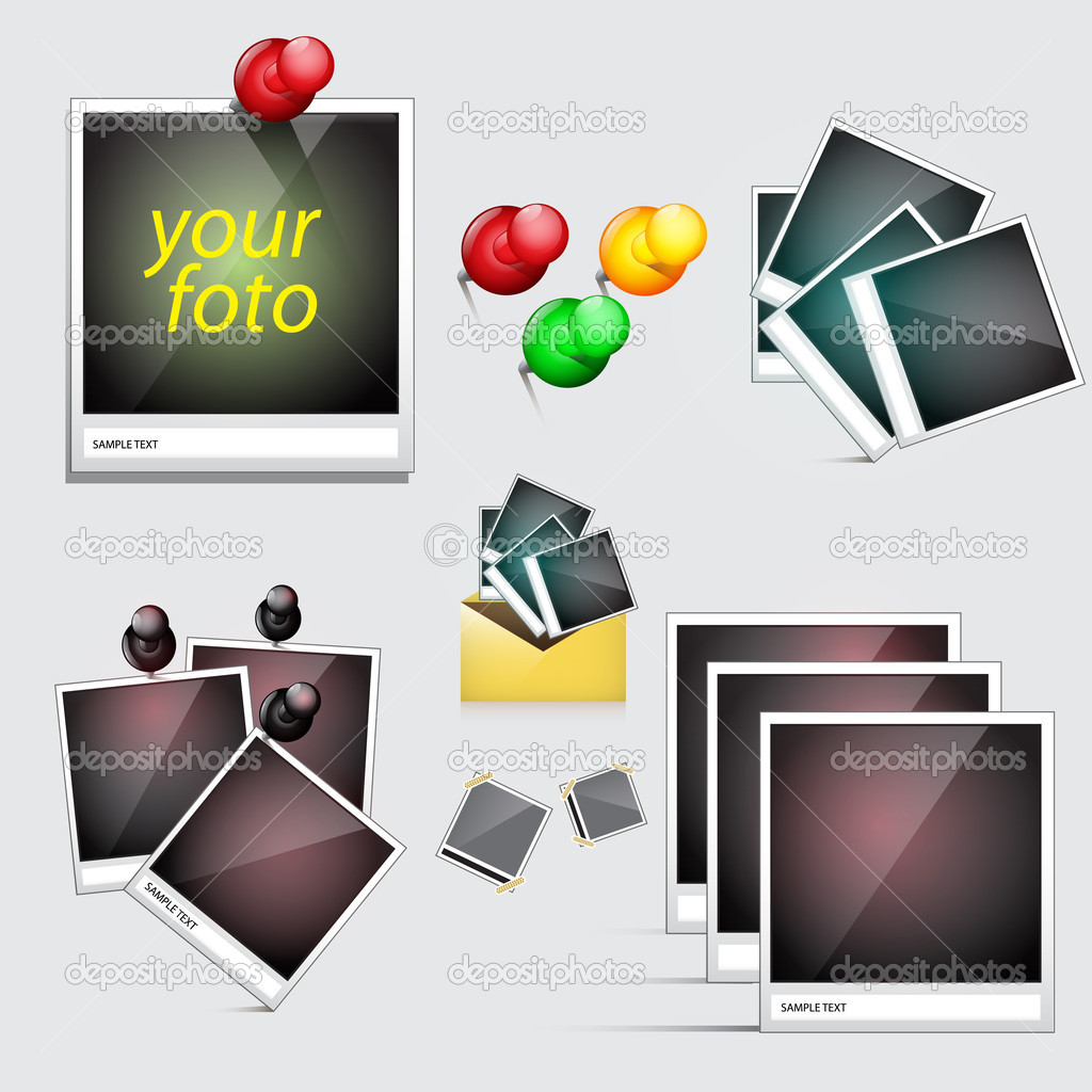 Vector icons set. Instant photo with pin