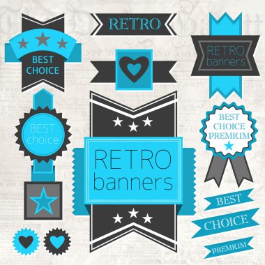 Vector set of retro labels and buttons clipart