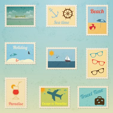 Vector set of travel postage stamp clipart
