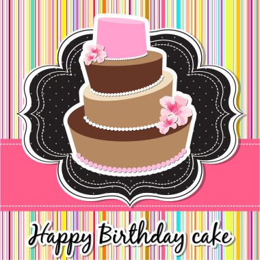 Vector happy birthday card with birthday cake. clipart