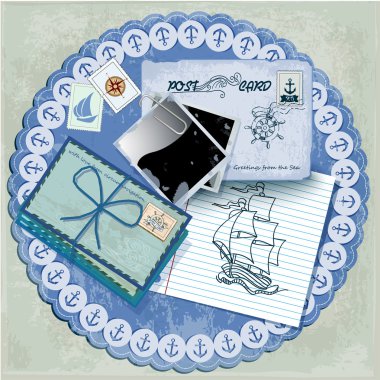 Vintage deniz kartpostal vektör çizim  