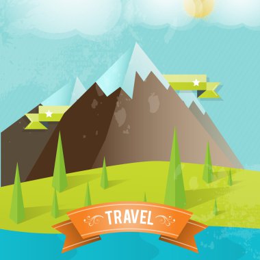 Travel card with mountains clipart
