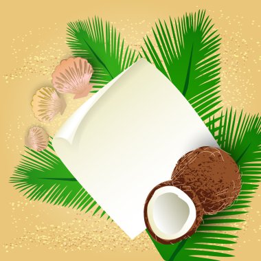 Sea Greeting Card with cocoa and shells clipart