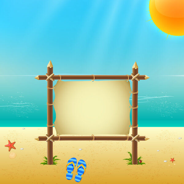 Wood sign on the beach