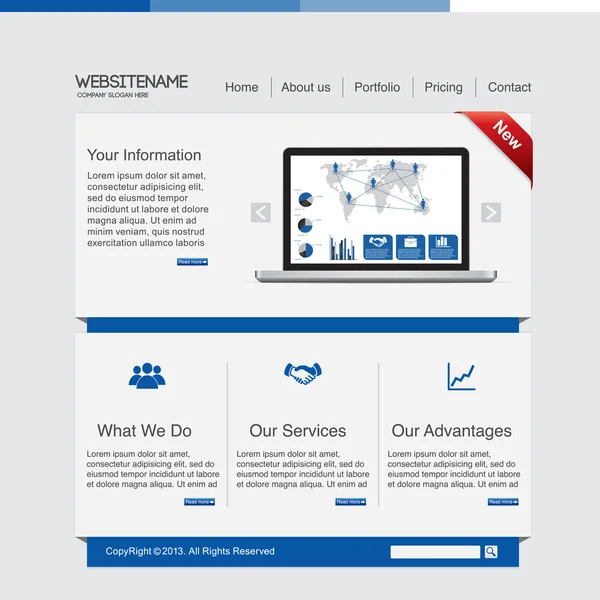 ブルー ビジネス Web サイトのテンプレート — ストックベクタ
