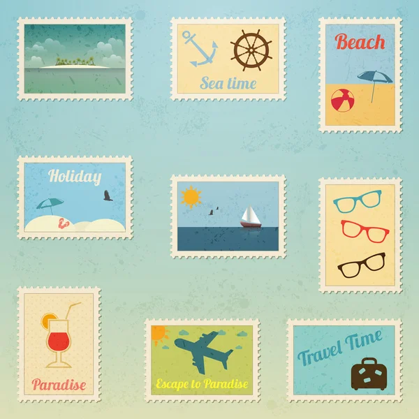 Vector Set Travel Postage Stamp — Stock Vector