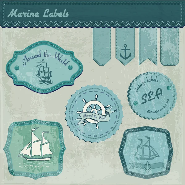 Illustrazione Vettoriale Etichette Marine Vintage — Vettoriale Stock