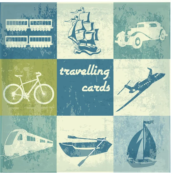 Vintage Ταξιδεύουν Εικονογράφηση Διάνυσμα Κάρτες — Διανυσματικό Αρχείο