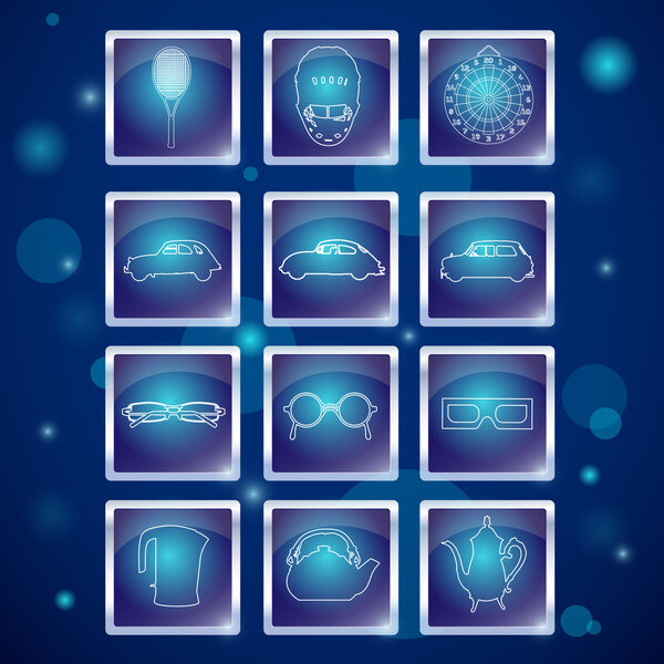 Различные веб-элементы: спорт, авто, очки, чайник
