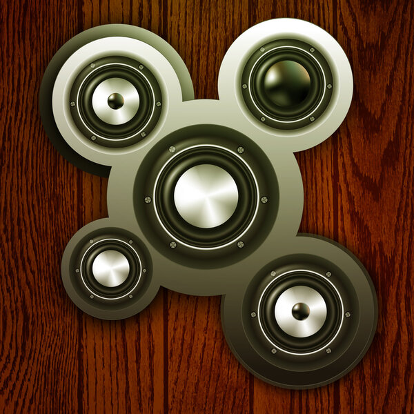 Vector speaker set on wooden background