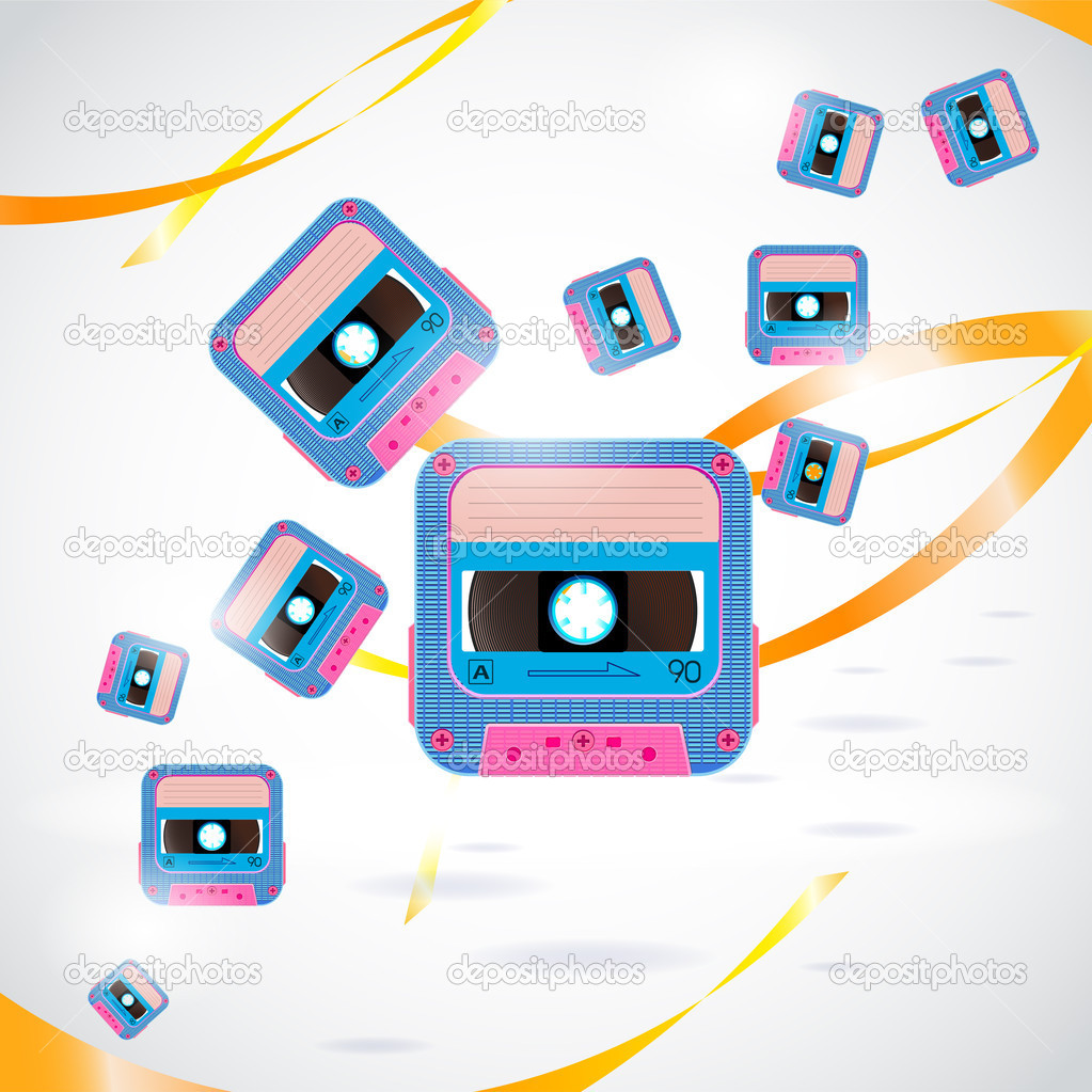 Vector background with cassettes
