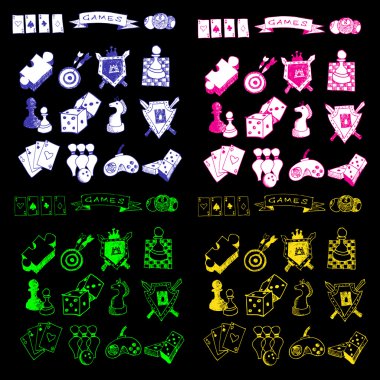 Game icons sketch set clipart