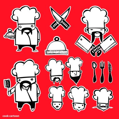 Cook cartoon icons set clipart