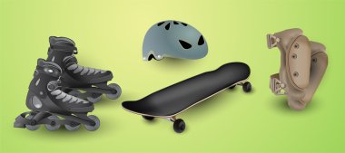Roller skates and protection elements clipart