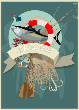 Fishing club accesoires. Vector illustration clipart