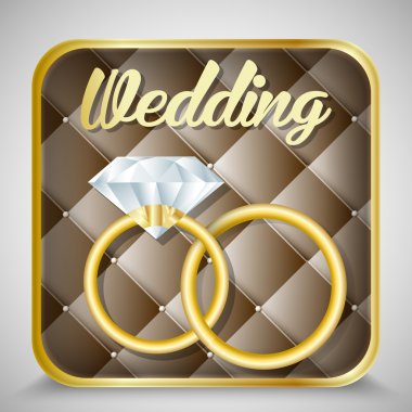 Golden wedding rings with diamond on brown retro background clipart