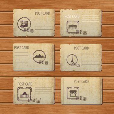 Set of travel vintage postcard designs