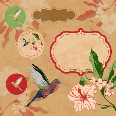 Label with a bird and flowers clipart
