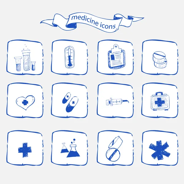 Ensemble Croquis Icônes Médecine — Image vectorielle