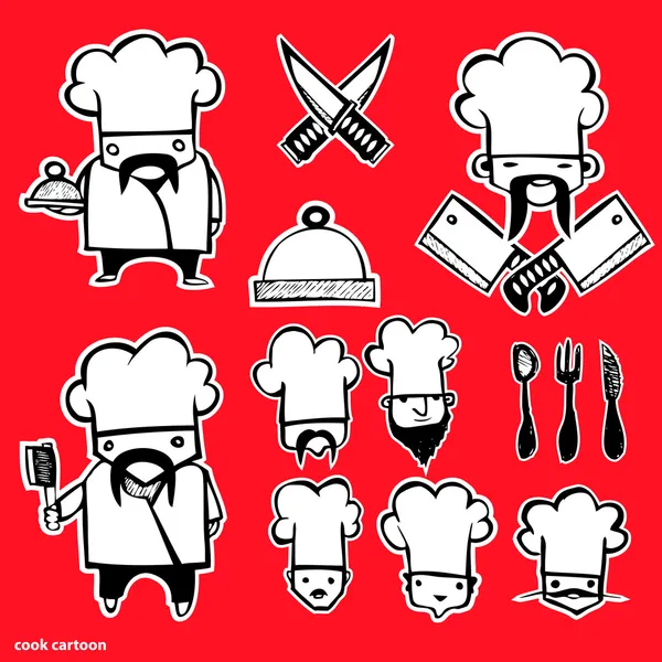 Cook Cartoon Icons Set — Stock Vector