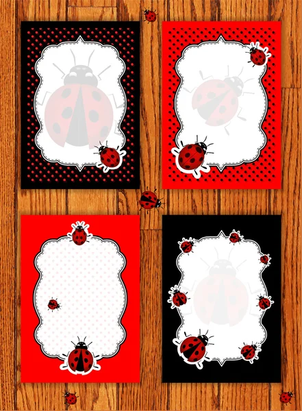 Ladybug Cards Set Vector Illustration — Stock Vector