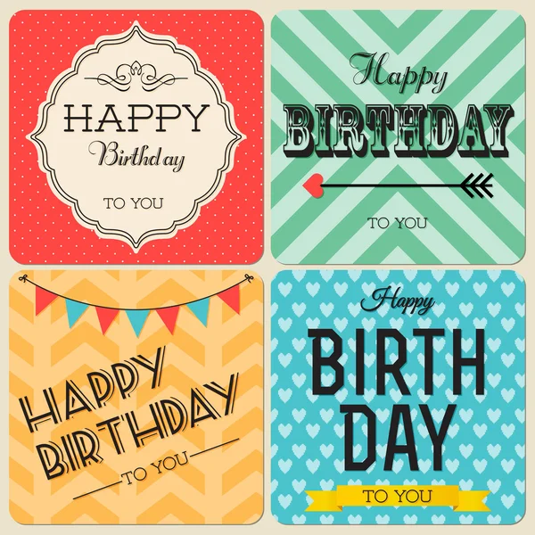 Feliz Cumpleaños Tarjetas Felicitación Conjunto — Vector de stock