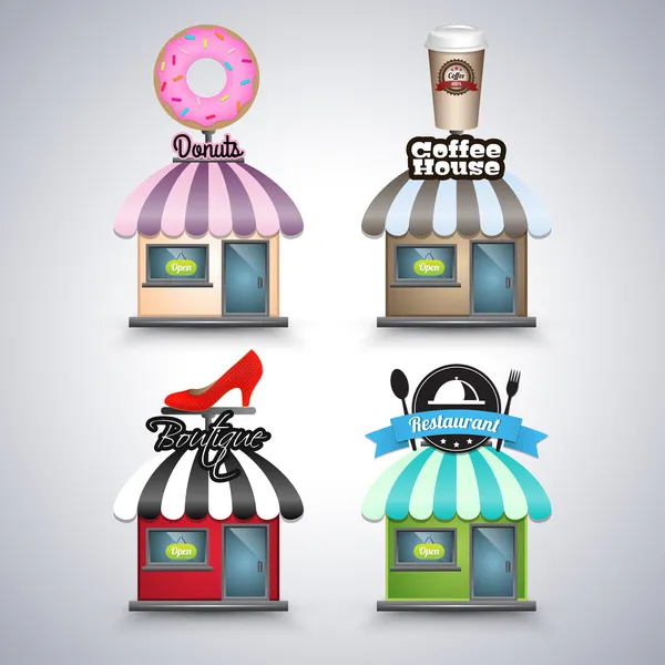 Mini Boutique Icônes Illustration Vectorielle Bannière — Image vectorielle