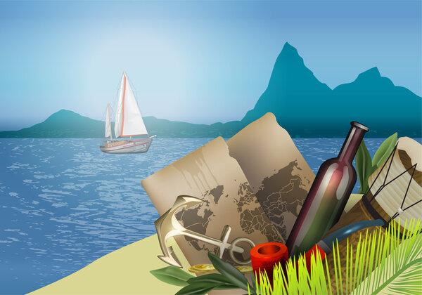 Яхта плывет по морю. Векторная иллюзия
