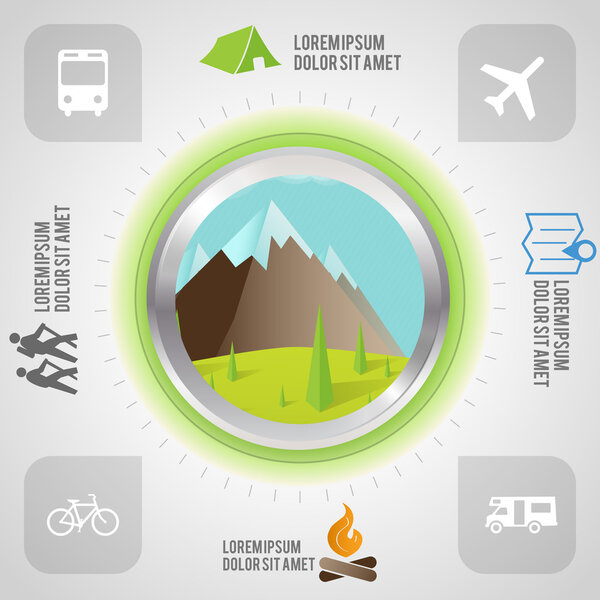 Набор этикеток и фон для путешествий и туризма
