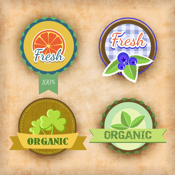Vector set of labels for health food