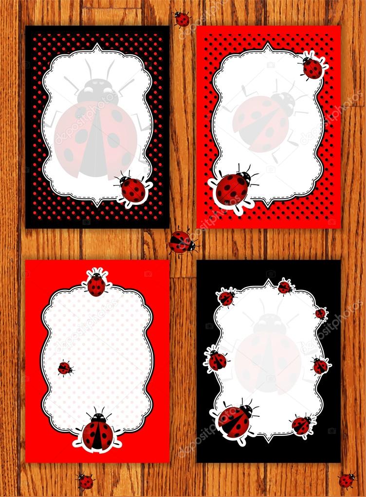 Ladybug cards set vector illustration  