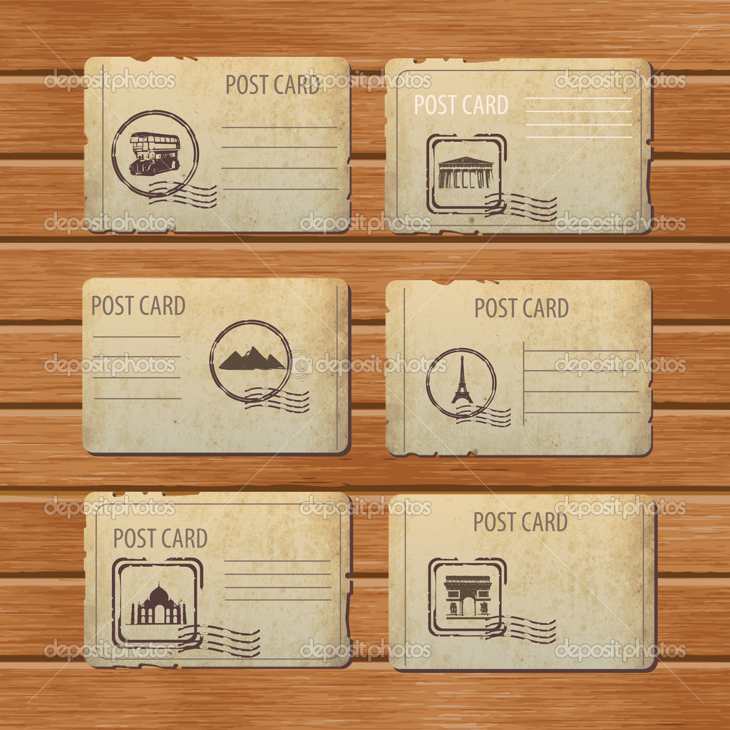 Set of travel vintage postcard designs