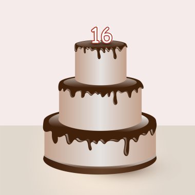 Sweet sixteen birthday cake. Vector illustration. clipart
