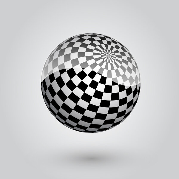 Black and white checkered sphere. Vector illustration.
