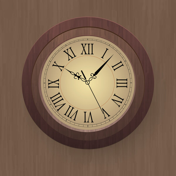 Vector illustration of a wooden wall clock.