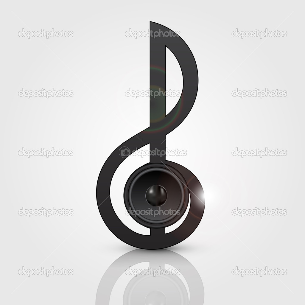 Vector abstract treble clef with speaker.