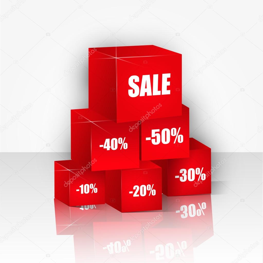 Vector background with red boxes for sale.