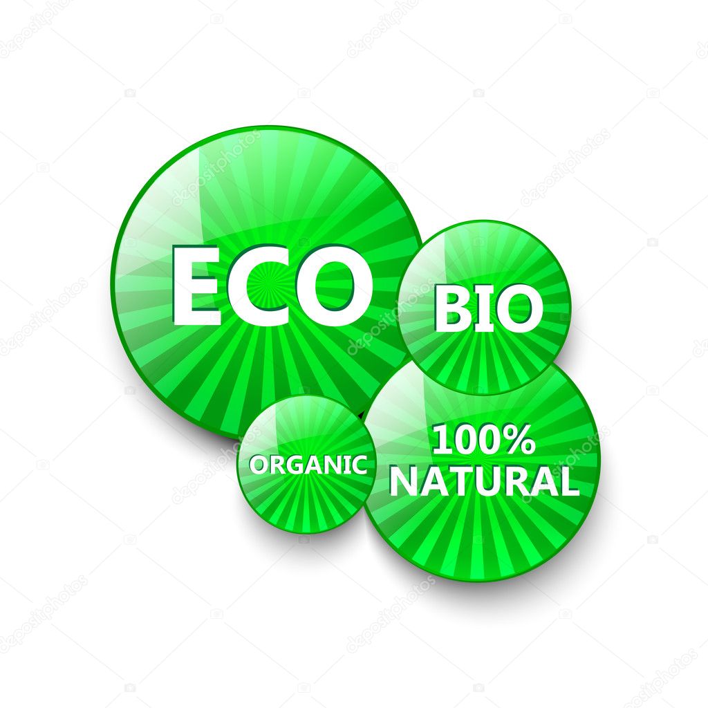 Green eco buttons for food products. Vector illustration